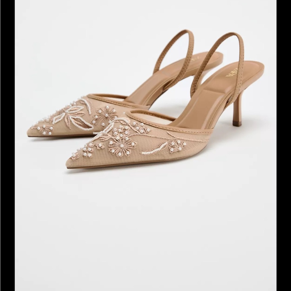 Zara 2256/410/105 Embroidered mesh Slingback heels